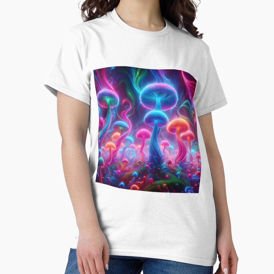 Ethereal Neon Mushroom Forest - Psychedelic Glow Fantasy Art by Sybille-Yates