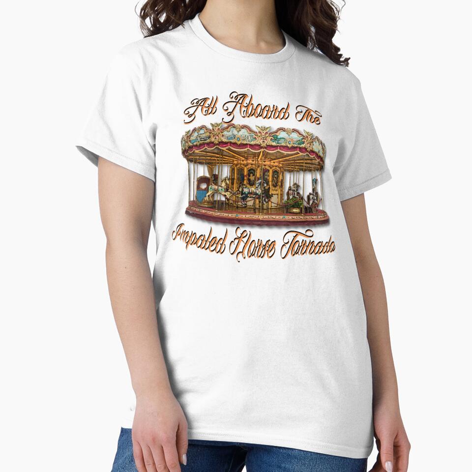 All Aboard The Impaled Horse Tornado Carousel Dark Humor Logo by IronicBGear