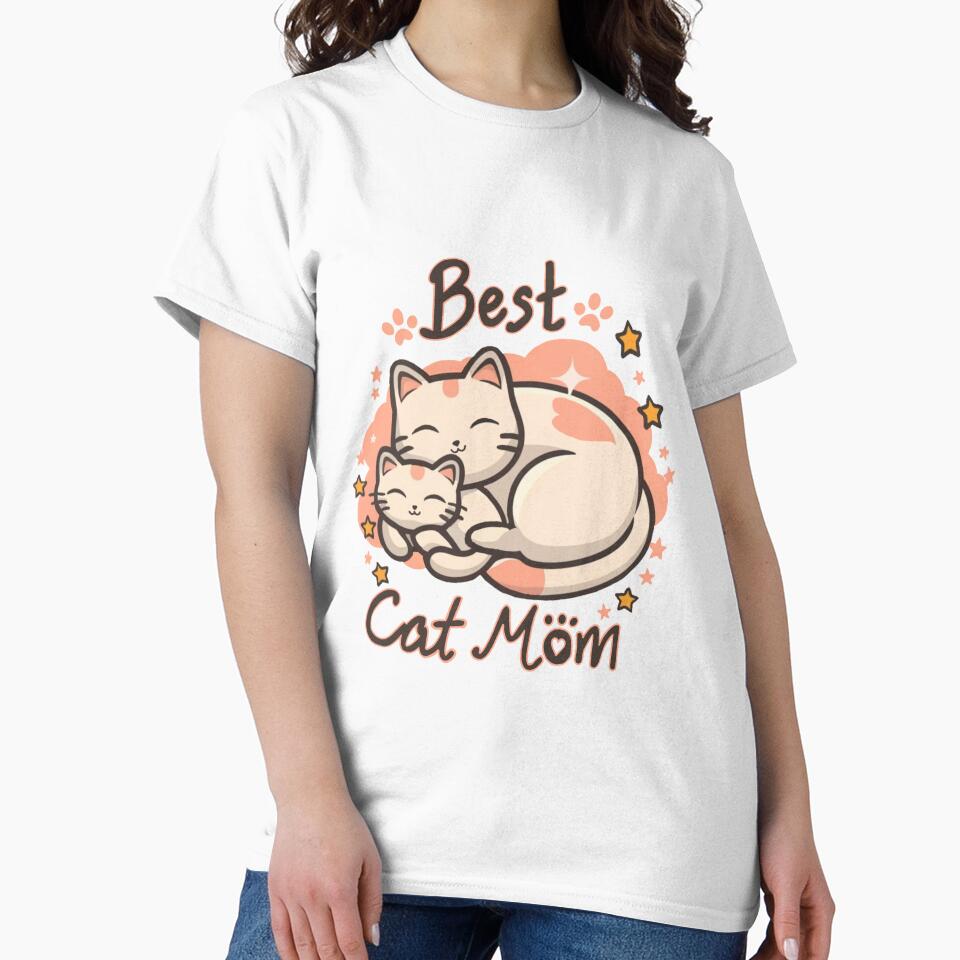 Cute Pink Best Cat Mom with Kitten and Stars by EclipseThreads