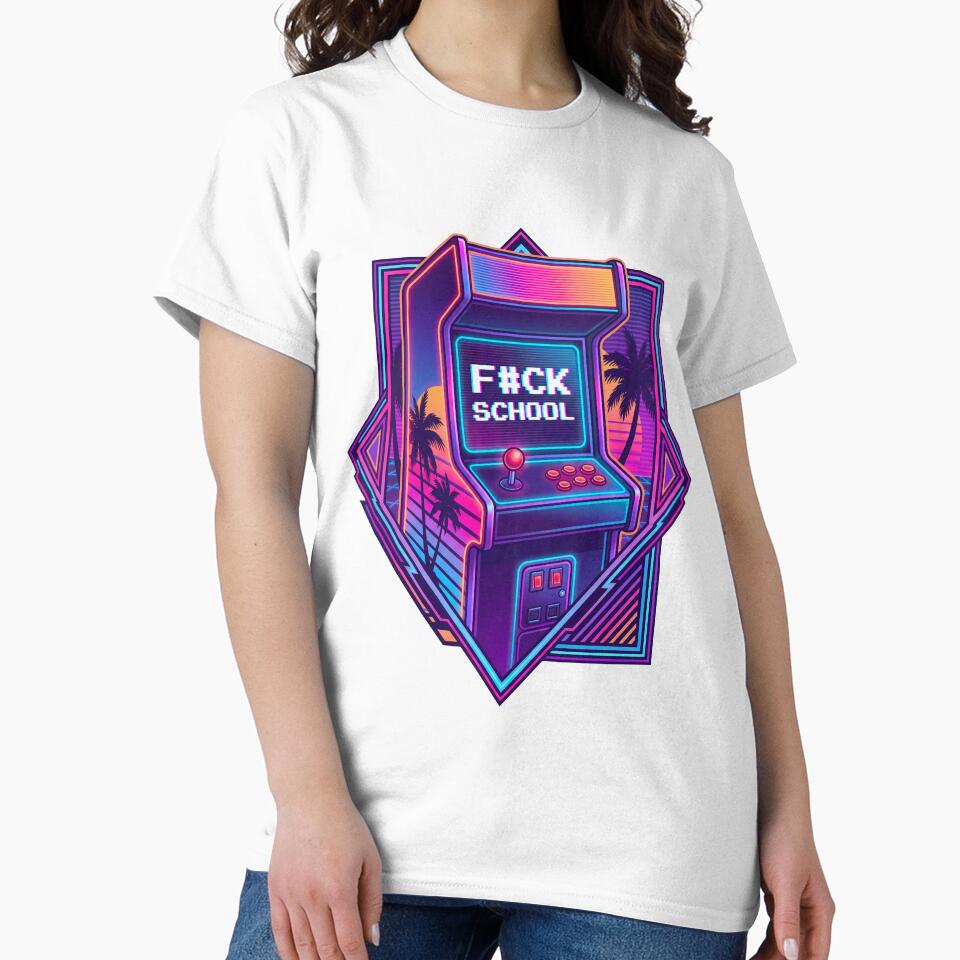 Retro Arcade Cabinet - F#CK SCHOOL Synthwave by questark