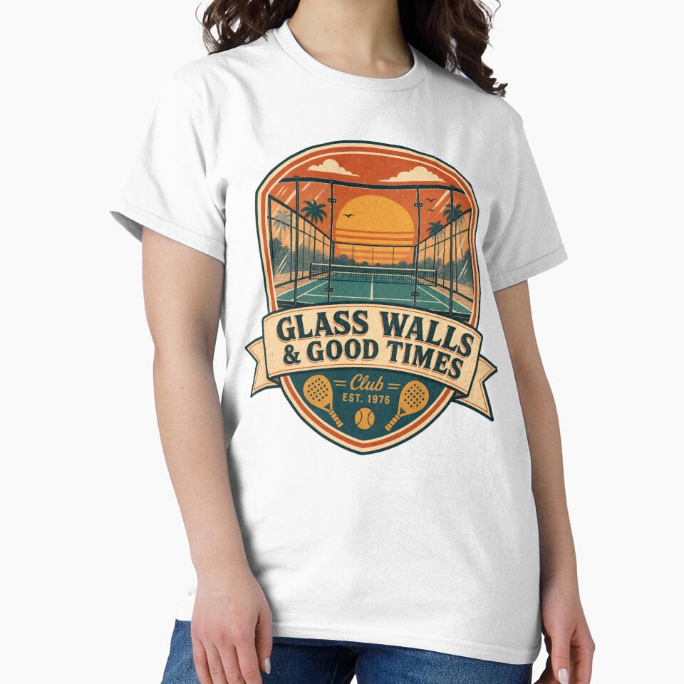 Glass Walls and Good Times Retro Padel Badge by BoosterShop