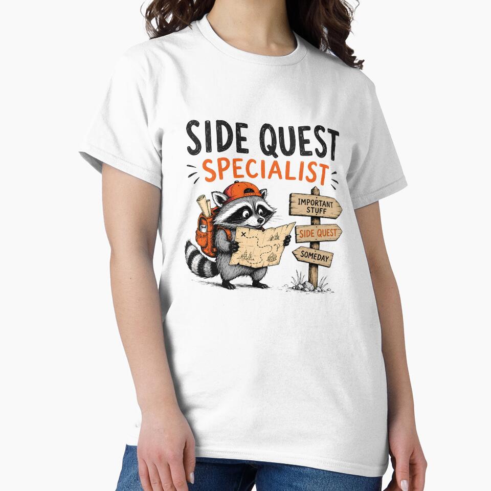 ADHD Side Quest Specialist Raccoon Adventure Neurodivergent Humor Quote by Marti’s Shop Corner