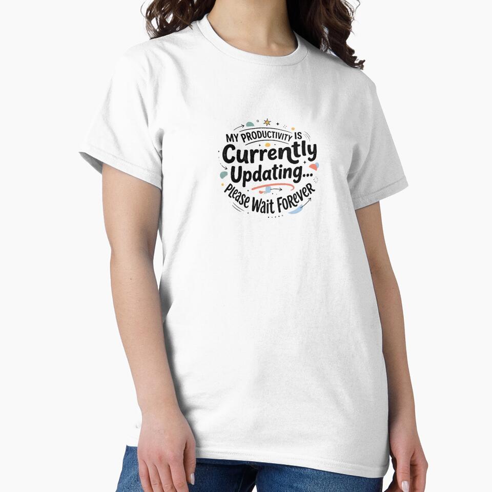My Productivity Is Currently Updating Funny Quote Sticker | Cute Procrastination Typography Design by MCV-Designs
