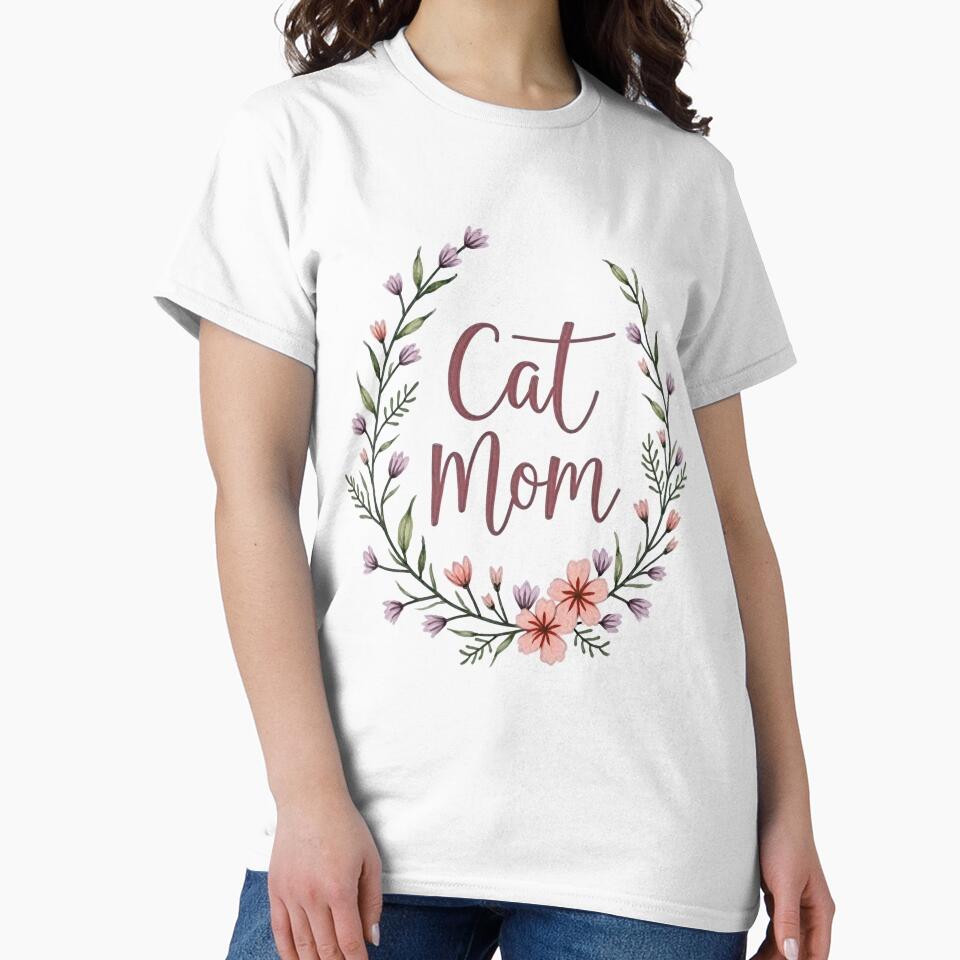 Cat Mom Wildflower Wreath Lavender Botanical Cat Lover Design by Amp6599