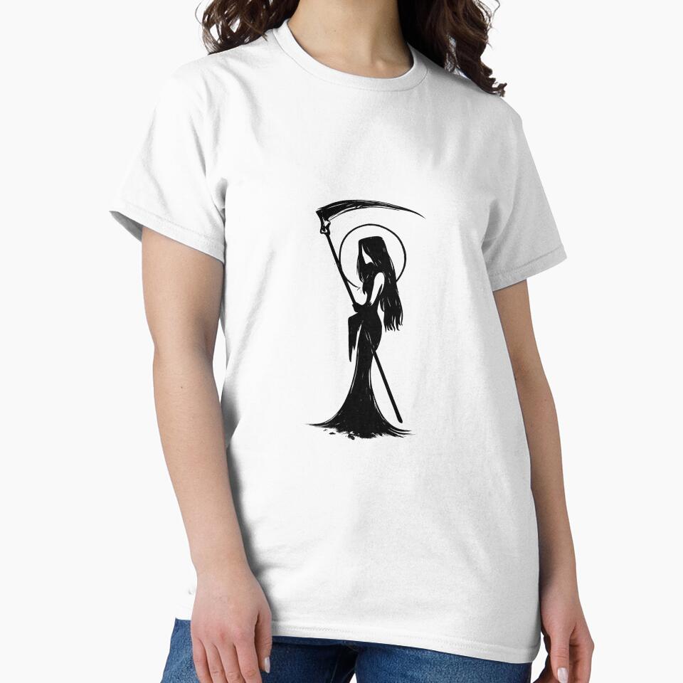 Feminine Grim Reaper Gothic Shirt – Dark Streetwear Death Goddess Art by hexaprint