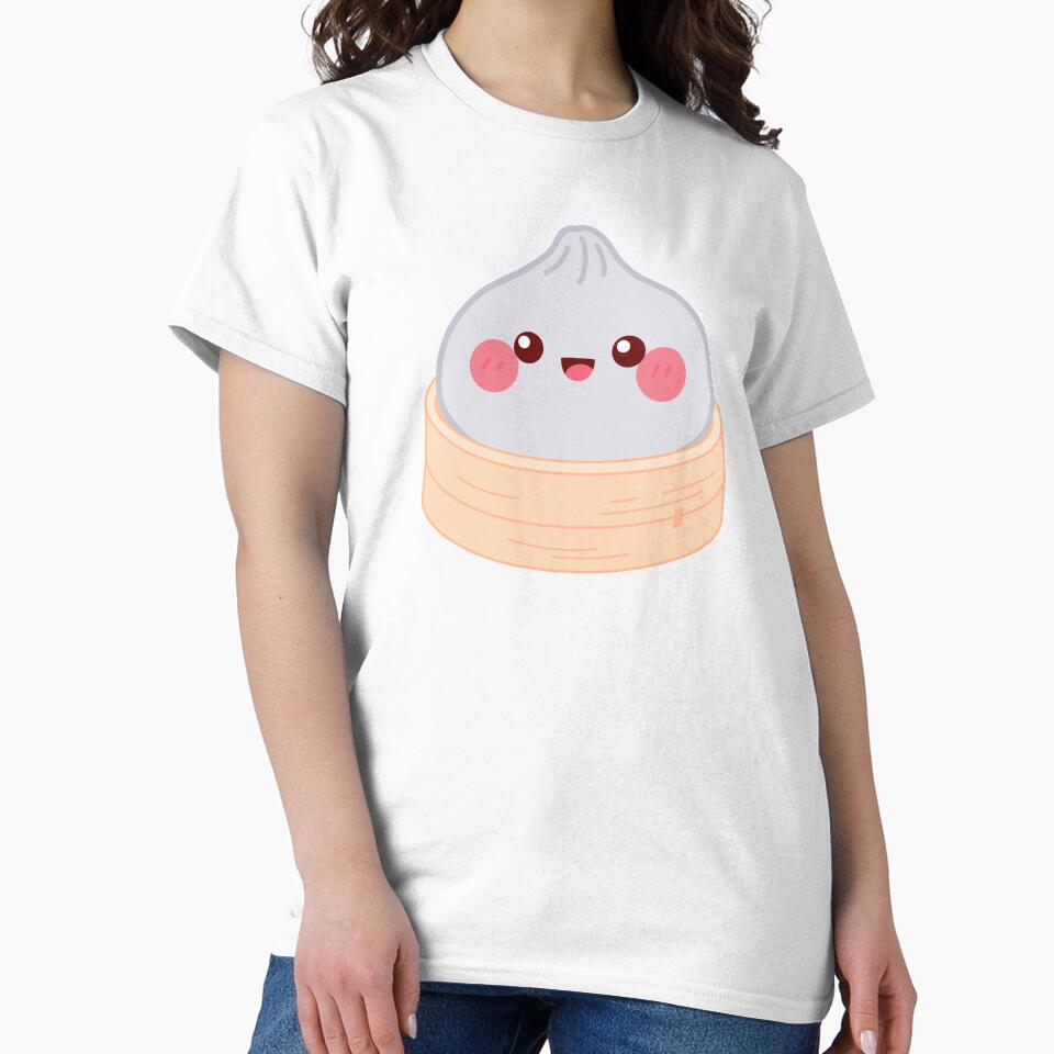 Kawaii Grey Squishy Dumpling in bamboo steamer basket by EmeraldeaArt