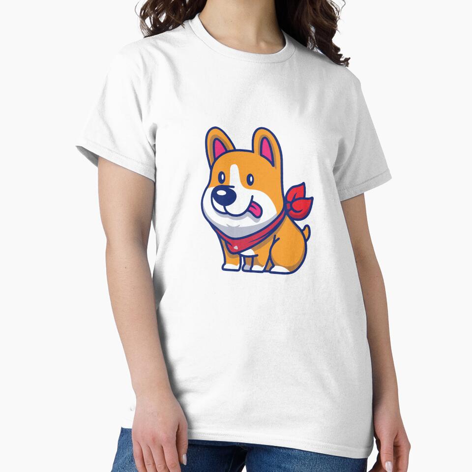 Cute Happy Corgi Dog with Red Bandana Cartoon by Madelene É 	 Monjeau