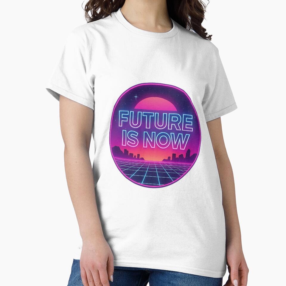 Future Is Now – Neon 80s Synthwave Circle Design by Huiflourish