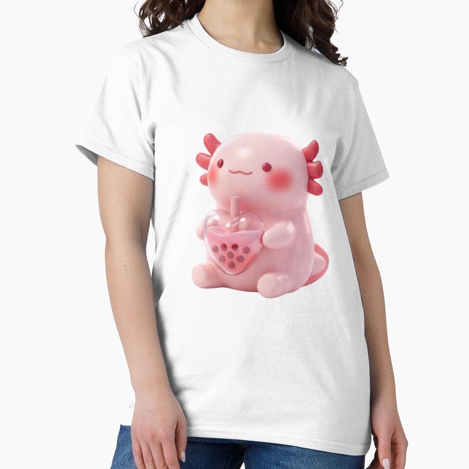 Cute Pink Axolotl Holding Heart Drink by kunsuriyapaisan Paranee