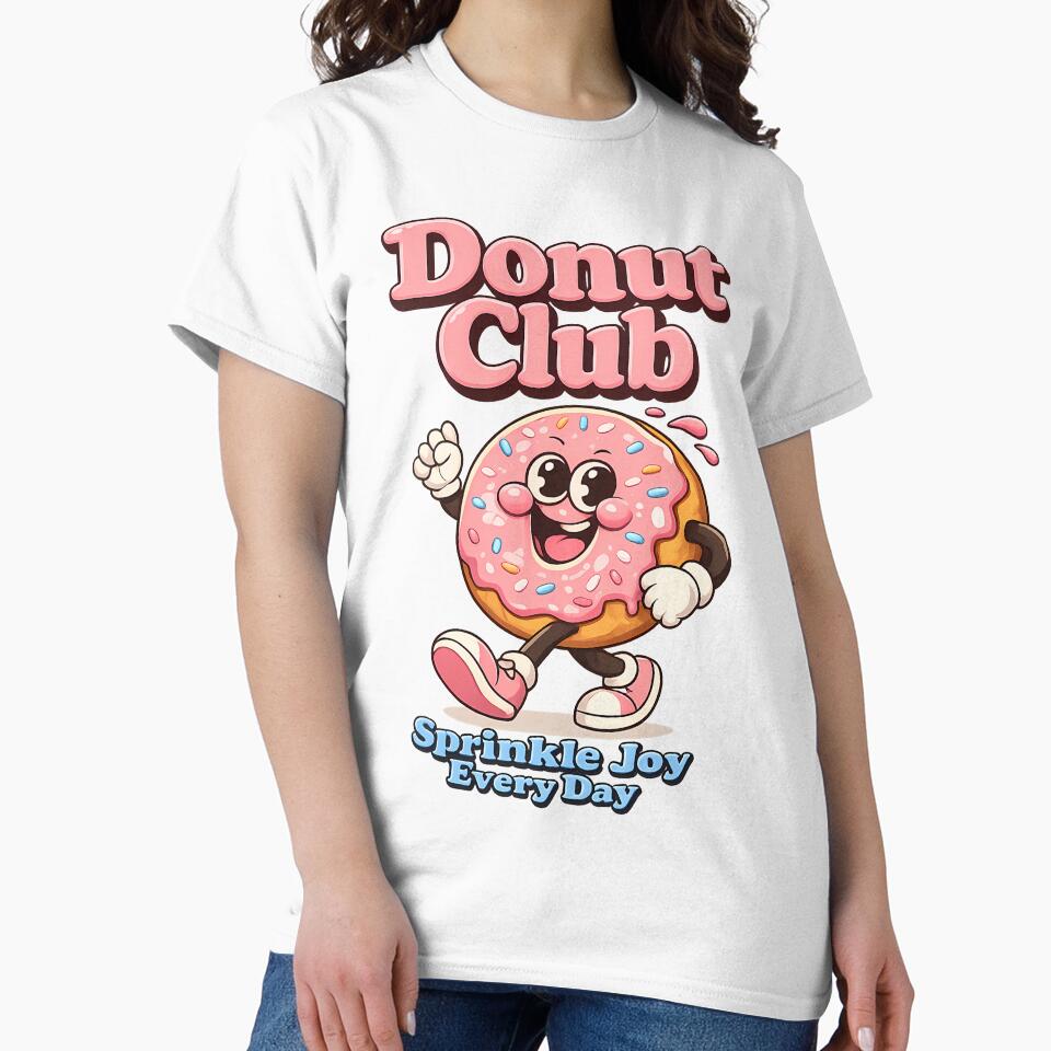 Donut Club Retro Cartoon Design | Cute Kawaii Dessert Streetwear T-Shirt by karim2556