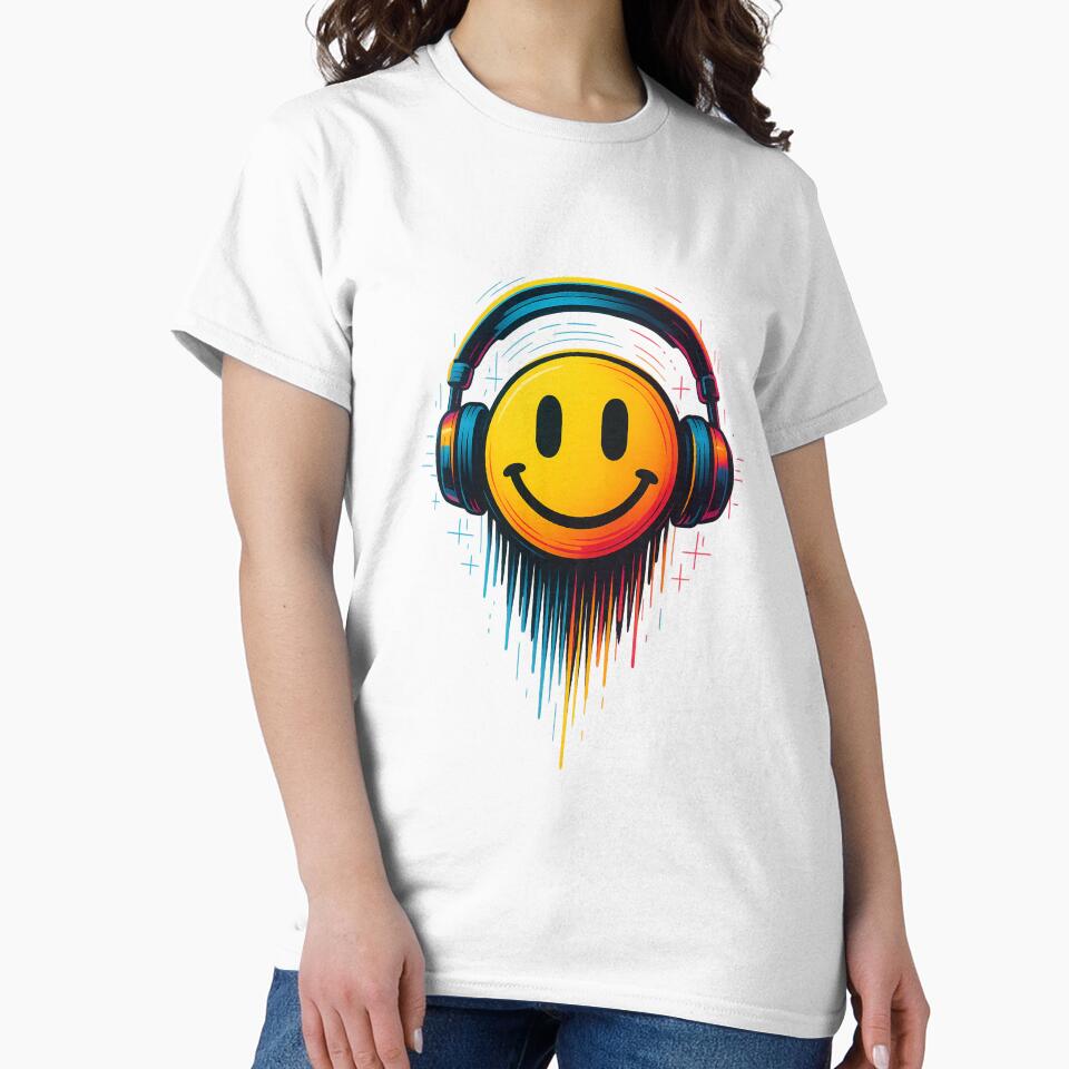 Neon smiley with headphones – Rave & EDM Glow Art by Bernd Friese