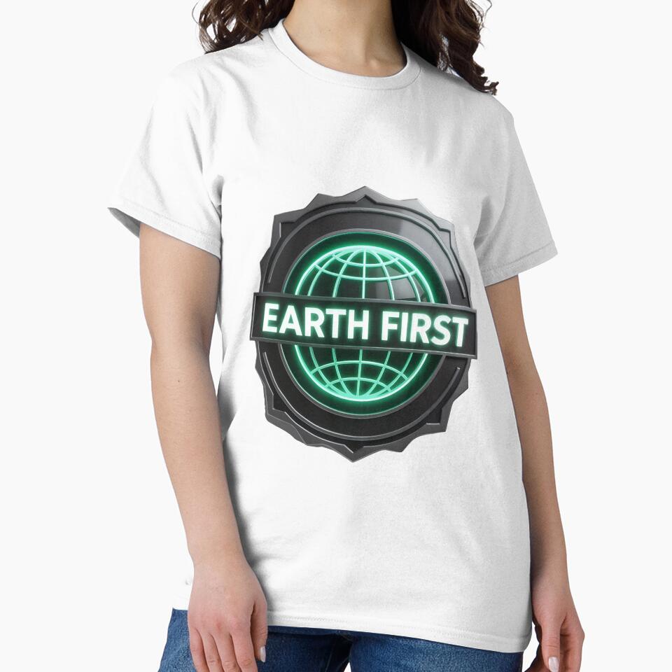 Modern Earth First logo with glowing green globe and bold text by Creative88Art