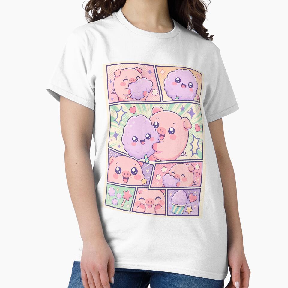 Kawaii Pig Eating Cotton Candy Pop Panels by Magmashup