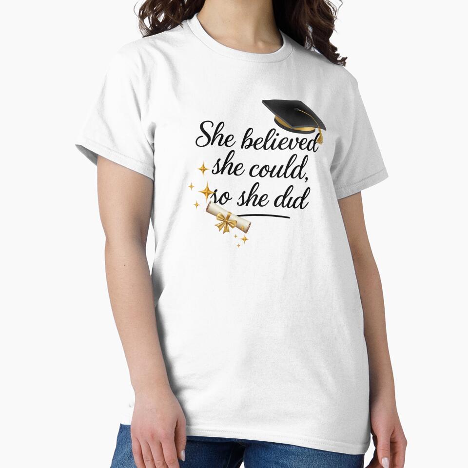 She Believed She Could So She Did Quote with Graduation Hat, Diploma, & Stars by JeweledDesigns