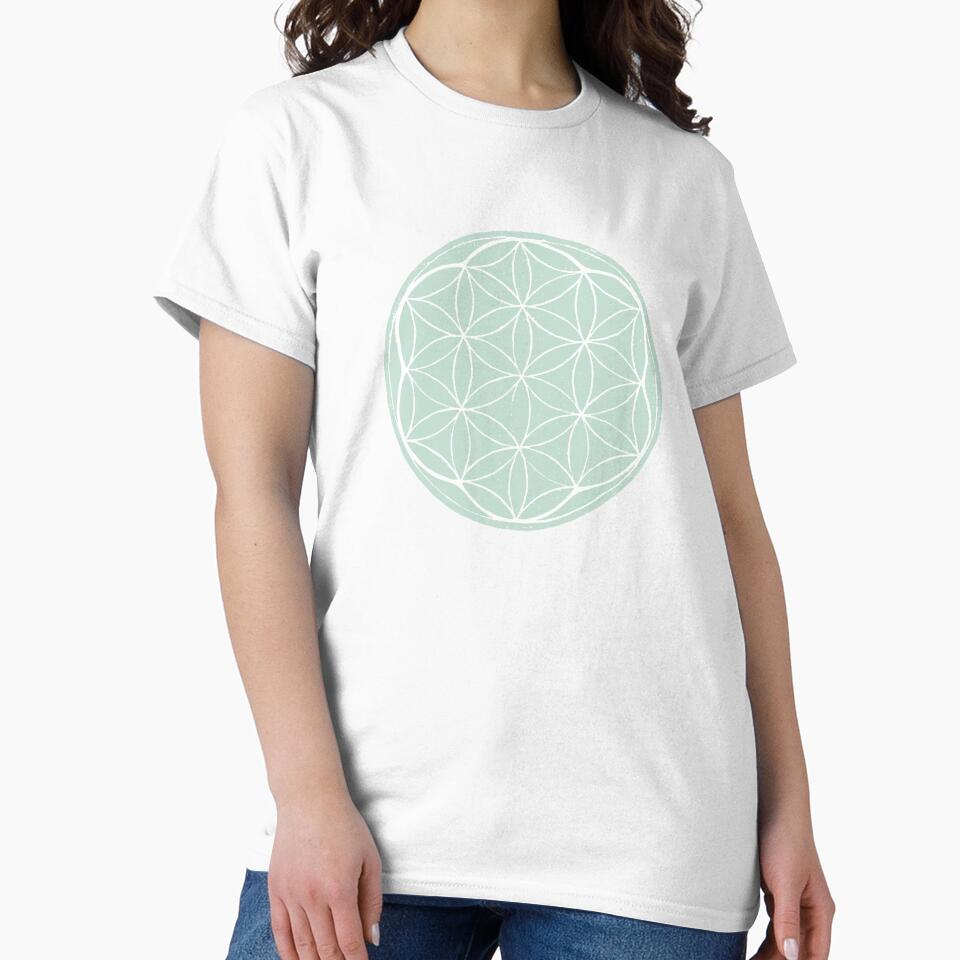 Flower of Life Linocut - Mint + Snow by Irene Estelle