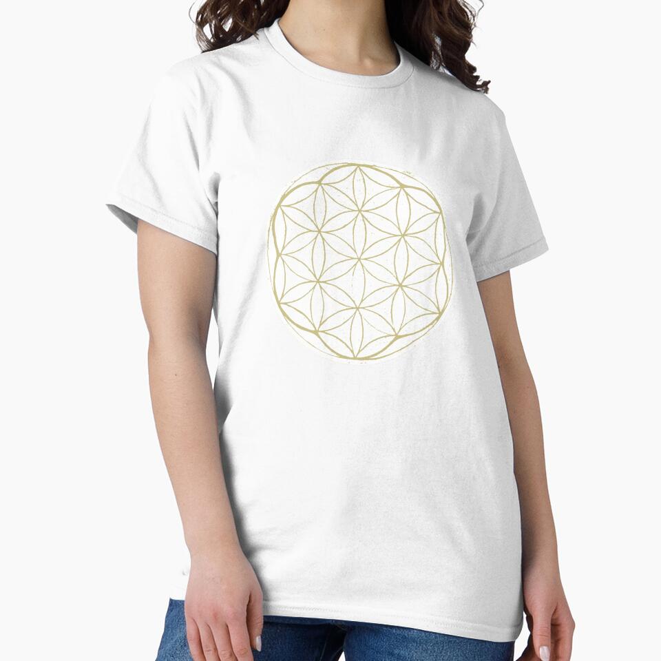 Flower of Life Linocut - Snow + Gold by Irene Estelle