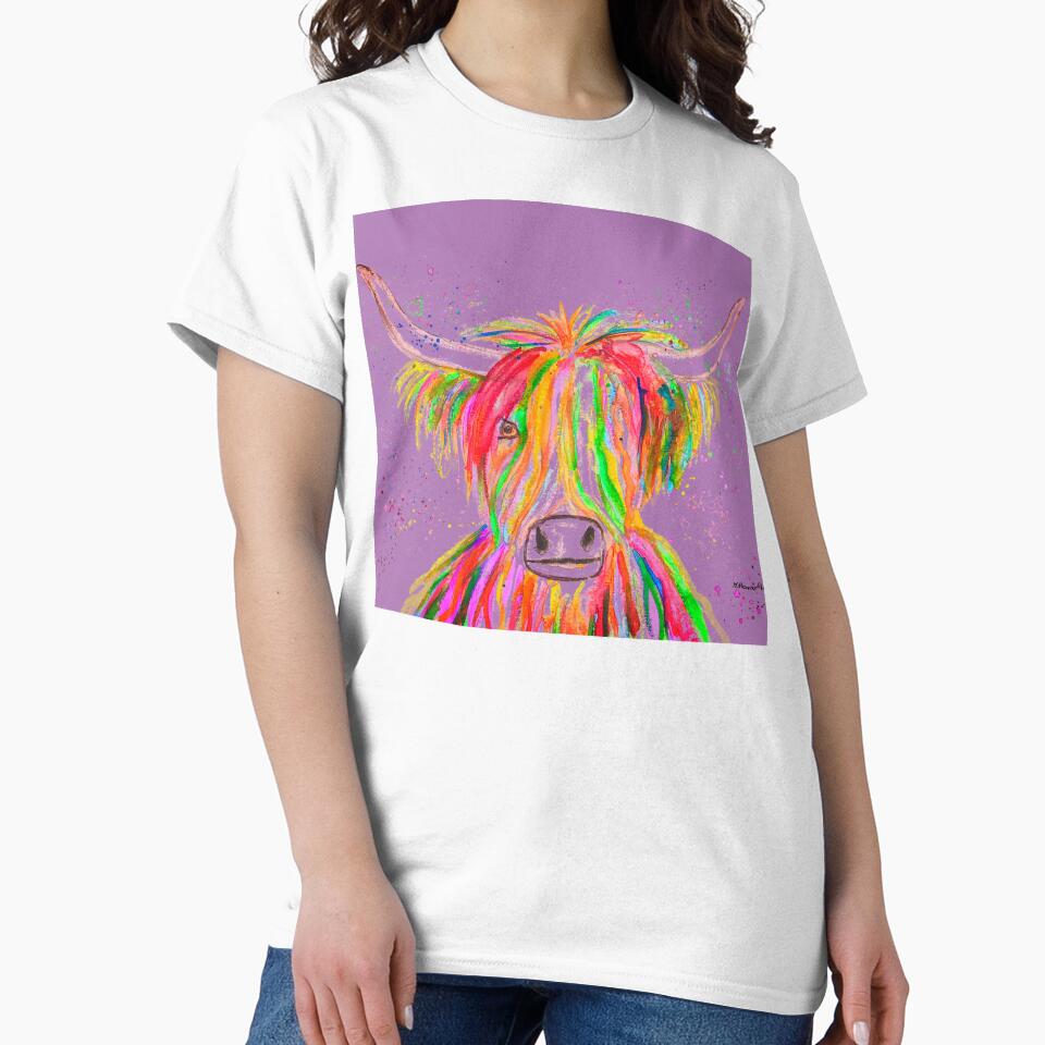 Highland Cow Watercolor painting Purple by Artbymonika