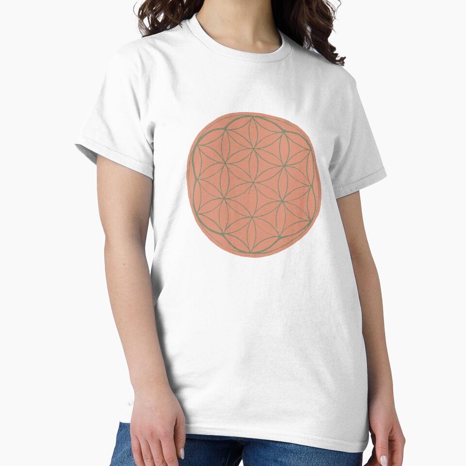 Flower of Life Linocut - Coral + Sage by Irene Estelle