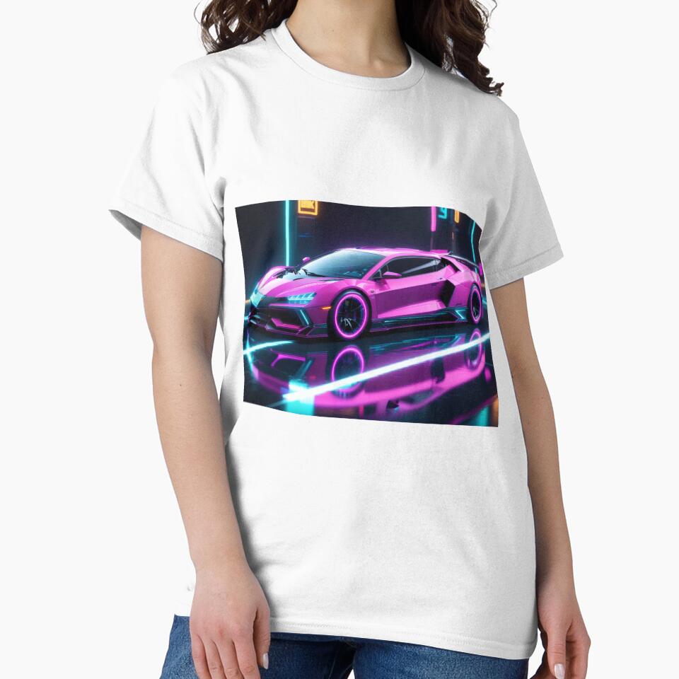 Neon Retro Car – Outrun Synthwave 80s Vaporwave Art by Visualynx