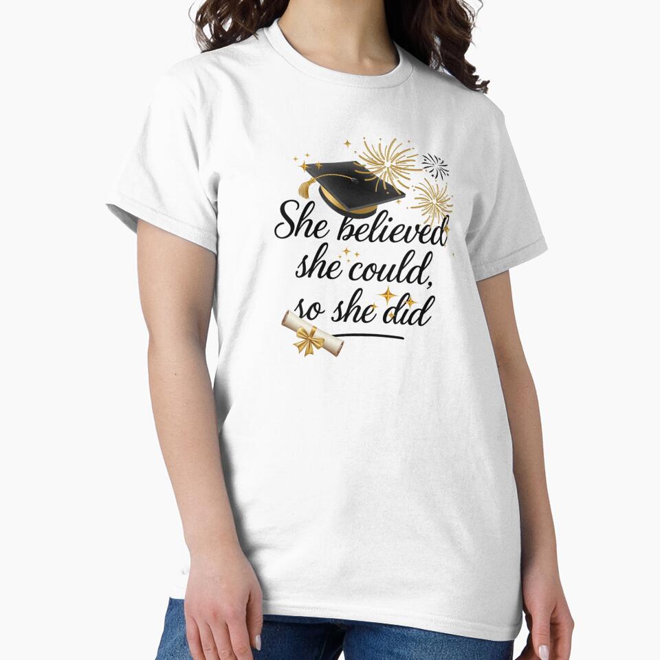 She Believed She Could So She Did Quote with Graduation Hat, Diploma, & Fireworks by JeweledDesigns