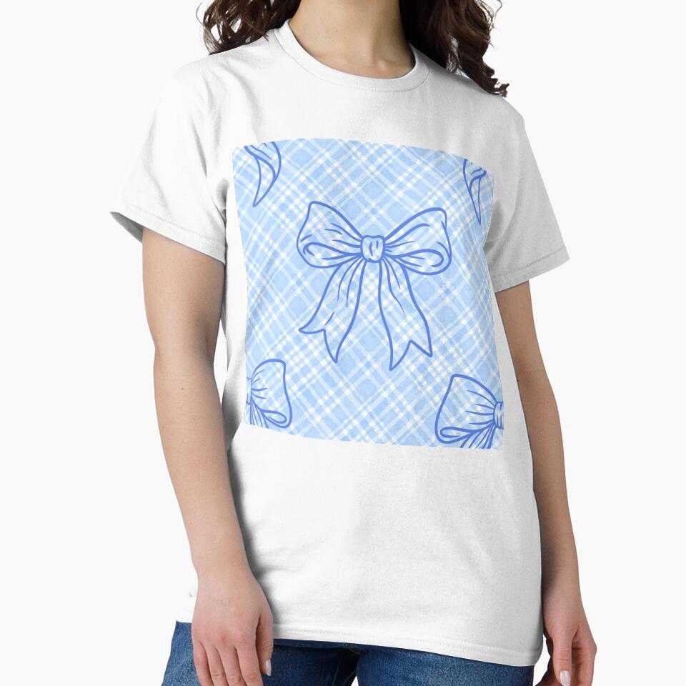 Blue coquette girly bow checked plaid repeat pattern by TipsyTauroDesigns