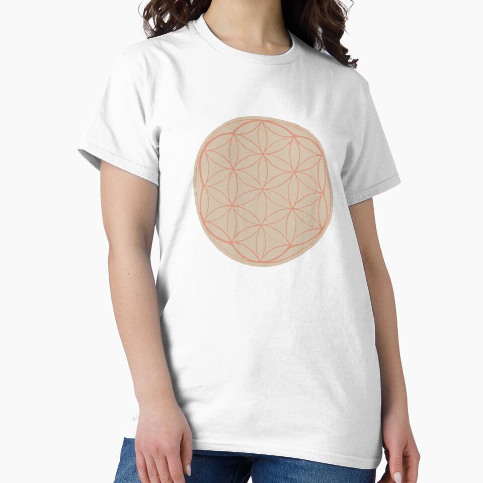 Flower of Life Linocut - Dove + Coral by Irene Estelle