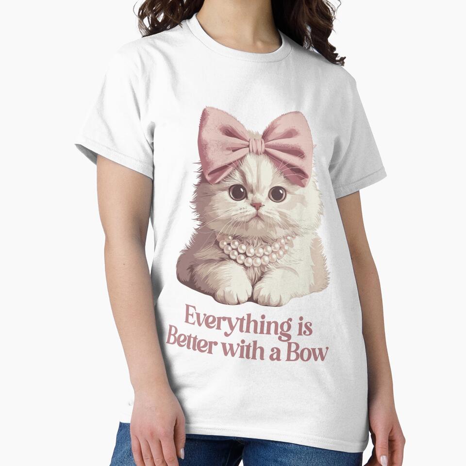 Coquette Cat with Bows - Soft Girl Aestheticc by shirt0pedia