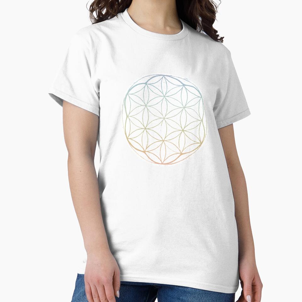 Flower of Life Linocut - Snow + Rainbow Sorbet by Irene Estelle