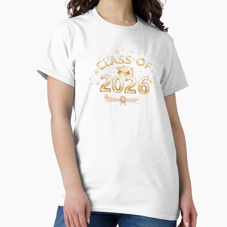 Copy of Class of 2026 Graduate with Gold Graduation Hat, Diploma & Gold/Pink Stars by JeweledDesigns