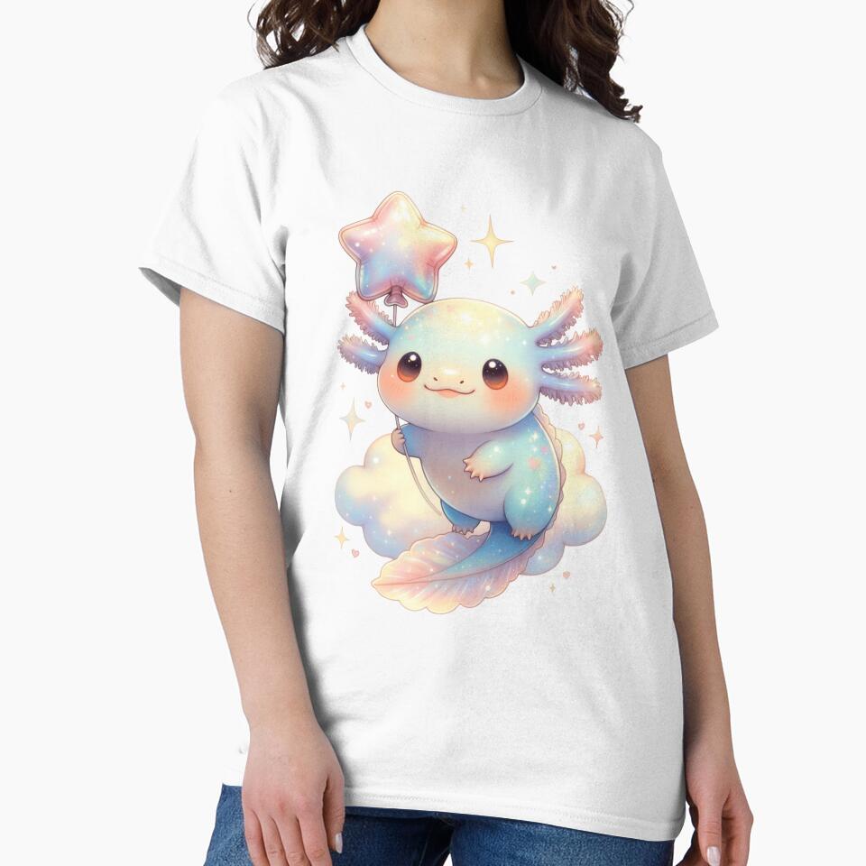 Adorable Axolotl Star Balloon Illustration Pastel Kids Axolotl Art by GrumpySableye