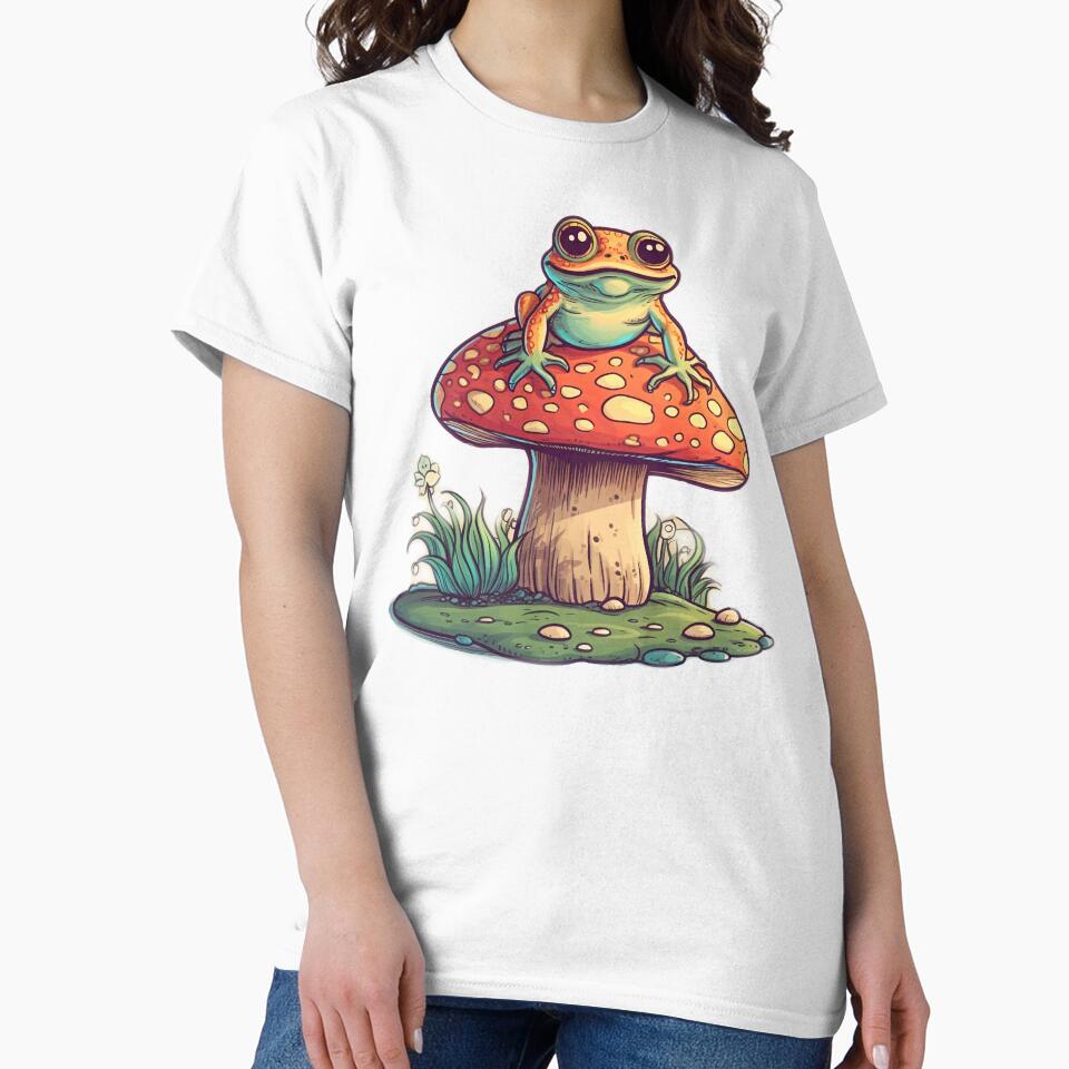 Joyful Vintage Frog on a Mushroom by RandomForestBot