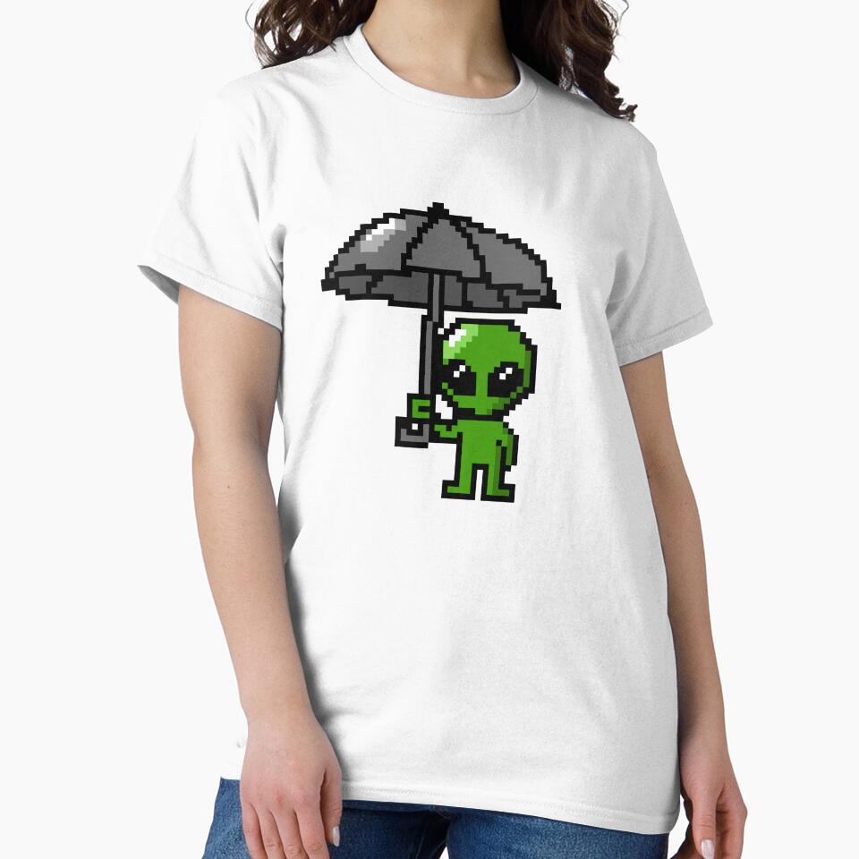 Pixelated alien holding an umbrella by Rainy Day Pixels