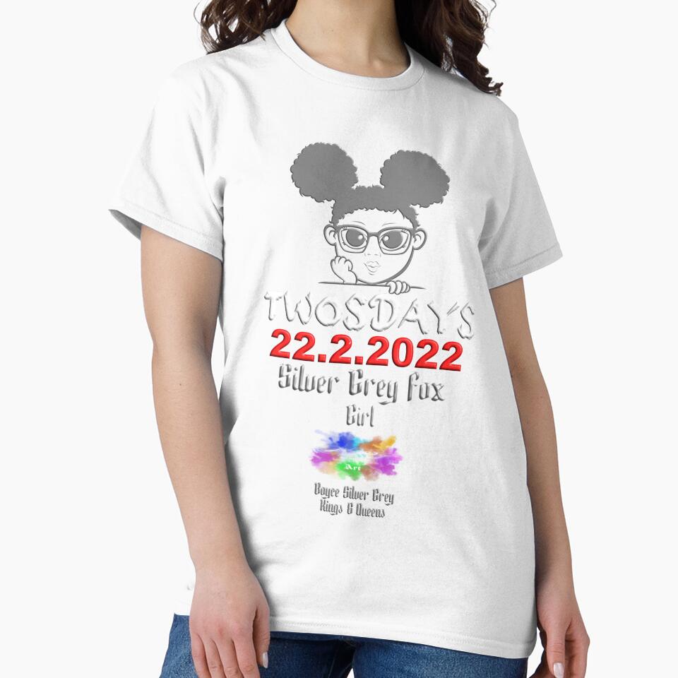 Happy Tuesday silver grey fox girl (Light logo on Dark top) one-time event by markyboyce247