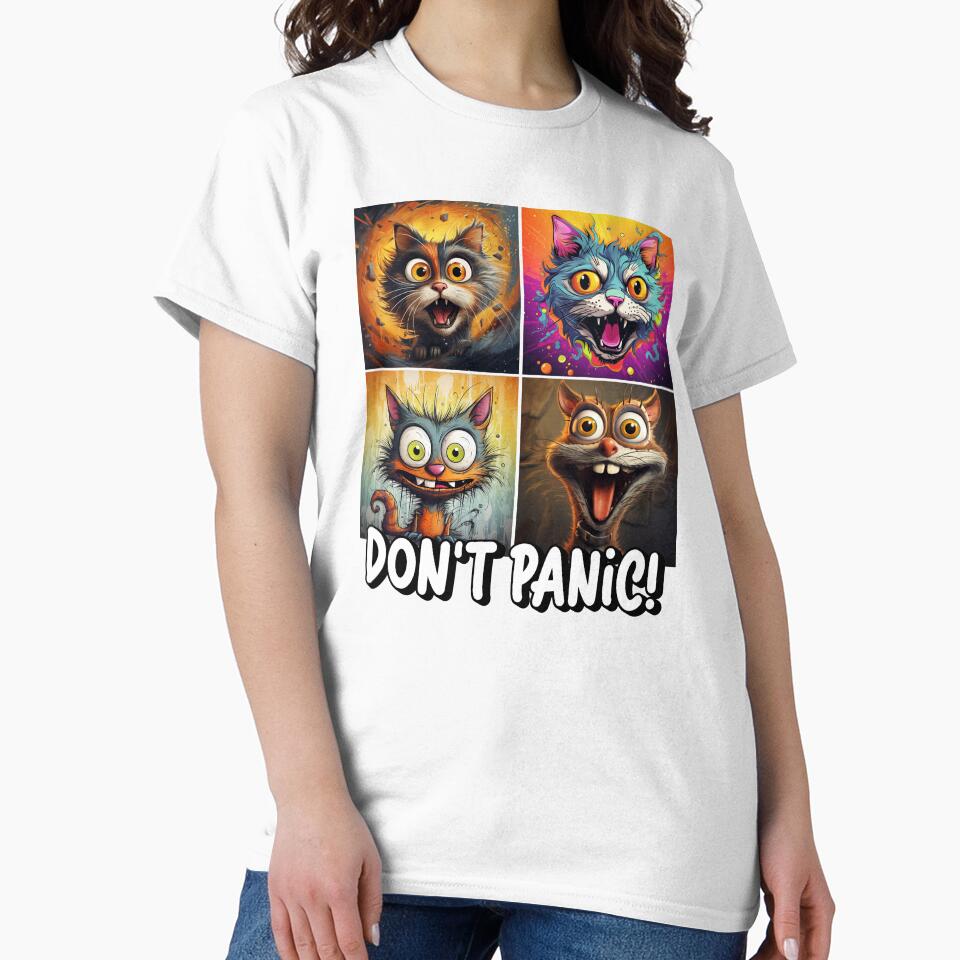 Don't panic Crazy kitty. Cartoon funny design by PepeCartoon