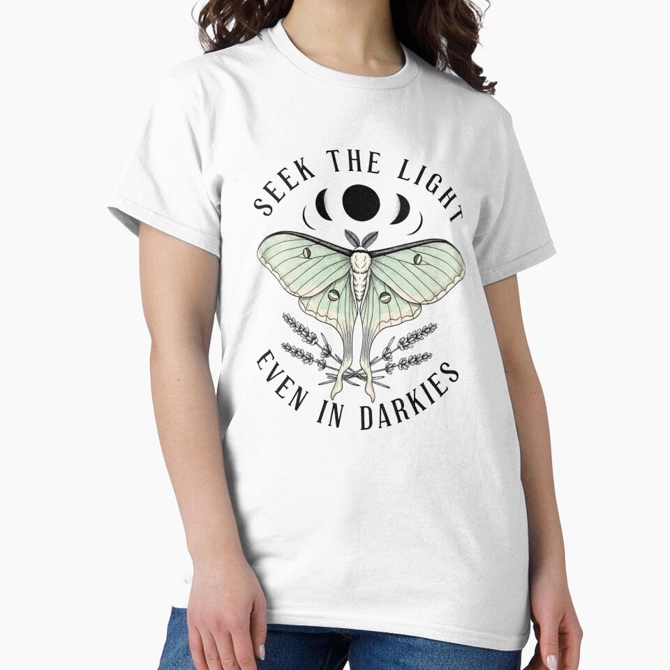 Seek The Light Luna Moth - Vintage Celestial T-Shirt by Atlasera Studio