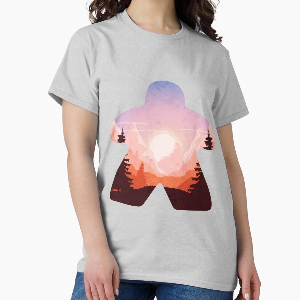 Mountain and Tree Sunset Adventure Meeple Board Game Scene by BeamGeeks