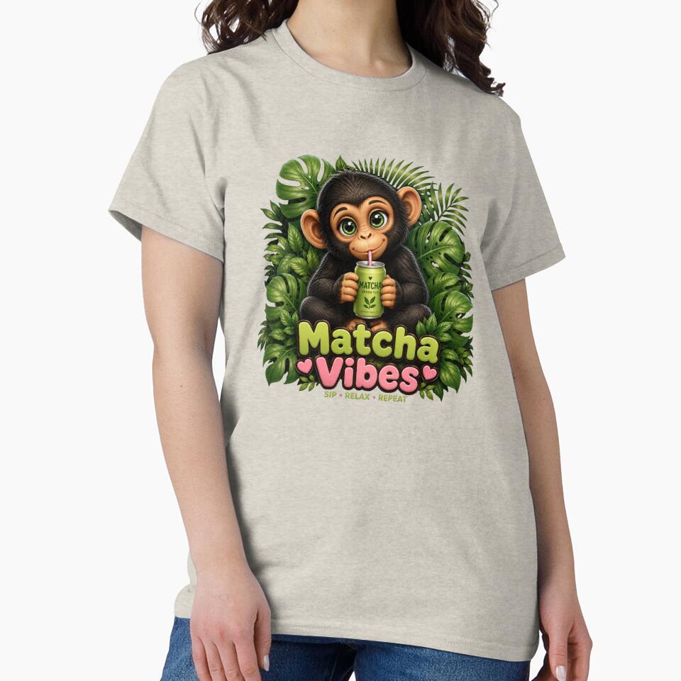 Cute Chimp Matcha Vibes Kawaii Jungle Tea Lover T-Shirt by Aimetoi