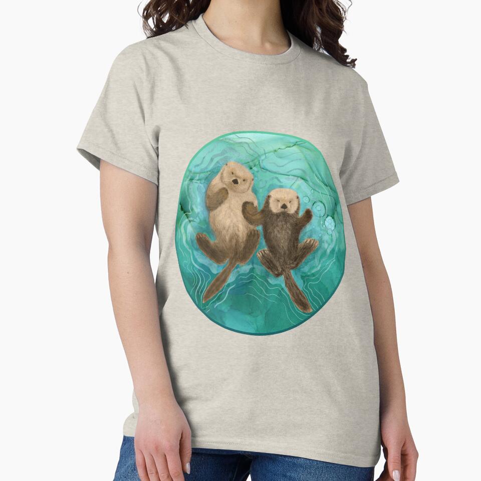 Otters holding hands - mommy and baby by Andreea Dumez