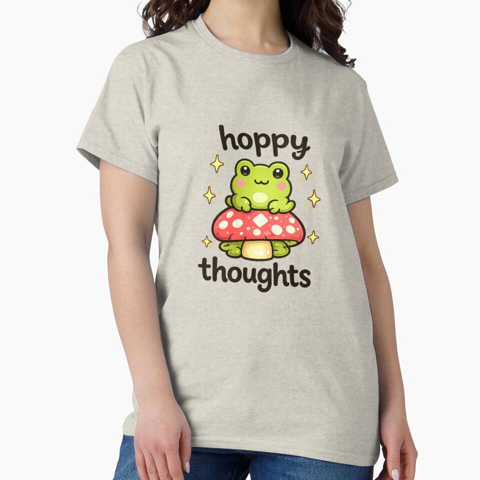 Hoppy Thoughts – Cute Kawaii Frog on Mushroom Sticker | Whimsical Positive Cartoon by StickyDelights