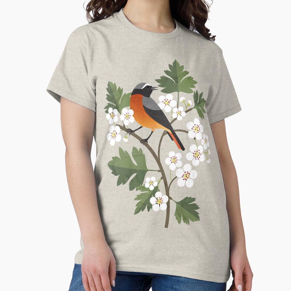Common Redstart on Hawthorn Flowers by littleclyde