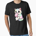 Kawaii Rainbow Cat Eating Cotton Candy Pastel Kitten T-Shirt by Nuttajak