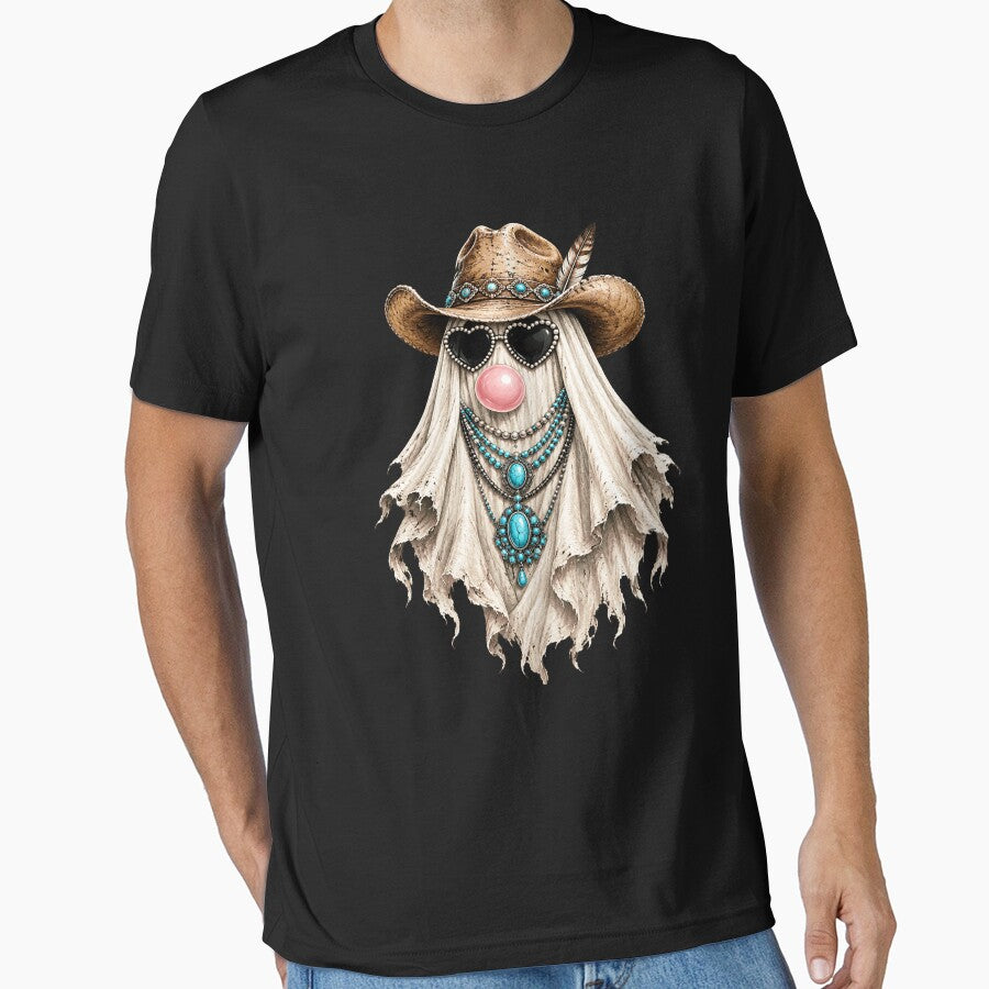 Western Cowgirl Ghost with Cowboy Hat, Turquoise Jewelry, Heart Sunglasses & Bubblegum by 76Valeria