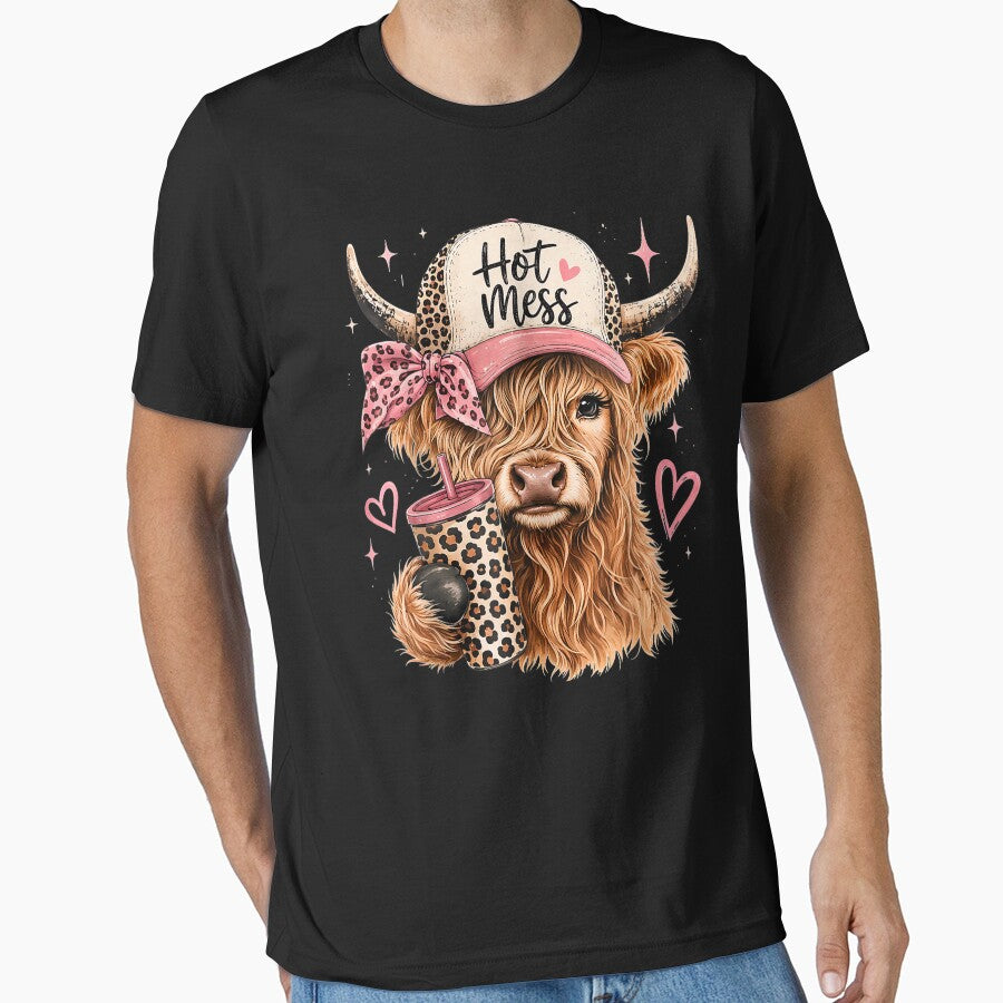 Hot Mess Highland Cow Pink Bow Leopard Tumbler Graphic by Glow-Paw-Studio