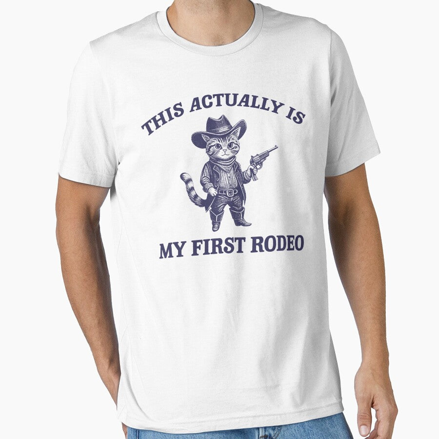 Retro This Actually Is My First Rodeo Vintage Style Shirt, Funny Cat Cowboy Shirt, 90s Western Style, Weirdcore Shirt, Funny Kitten Meme by Rosqzz