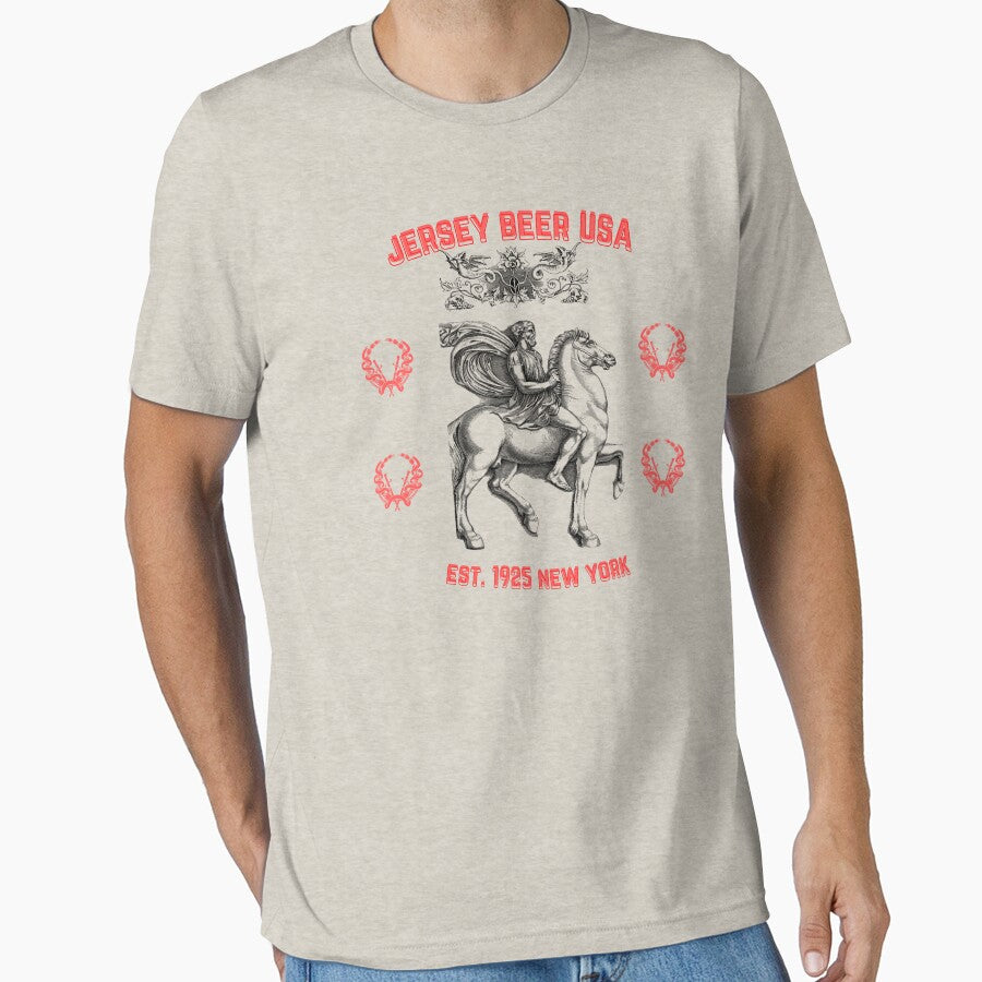 Jersey Beer USA New York 1925 Est. Greek Horseman Horse - 03 by Henk GoGo T-Shirts ⭐️⭐️⭐️⭐️⭐️
