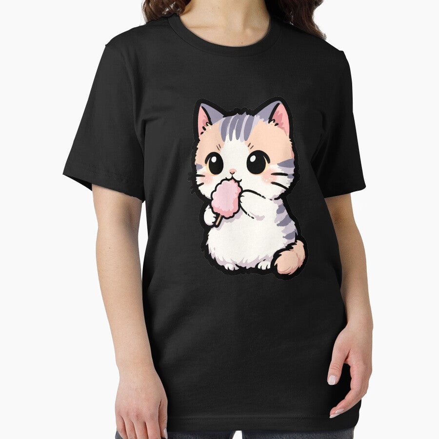 Cute Cotton Candy Kitten Pastel Rainbow Foodie Cat T-Shirt by Nuttajak