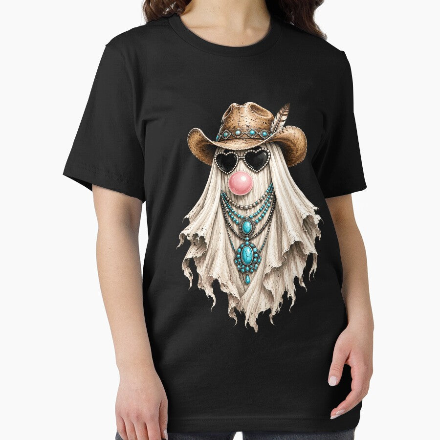 Western Cowgirl Ghost with Cowboy Hat, Turquoise Jewelry, Heart Sunglasses & Bubblegum by 76Valeria