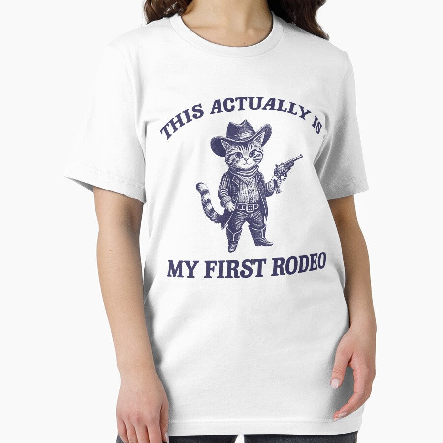 Retro This Actually Is My First Rodeo Vintage Style Shirt, Funny Cat Cowboy Shirt, 90s Western Style, Weirdcore Shirt, Funny Kitten Meme by Rosqzz