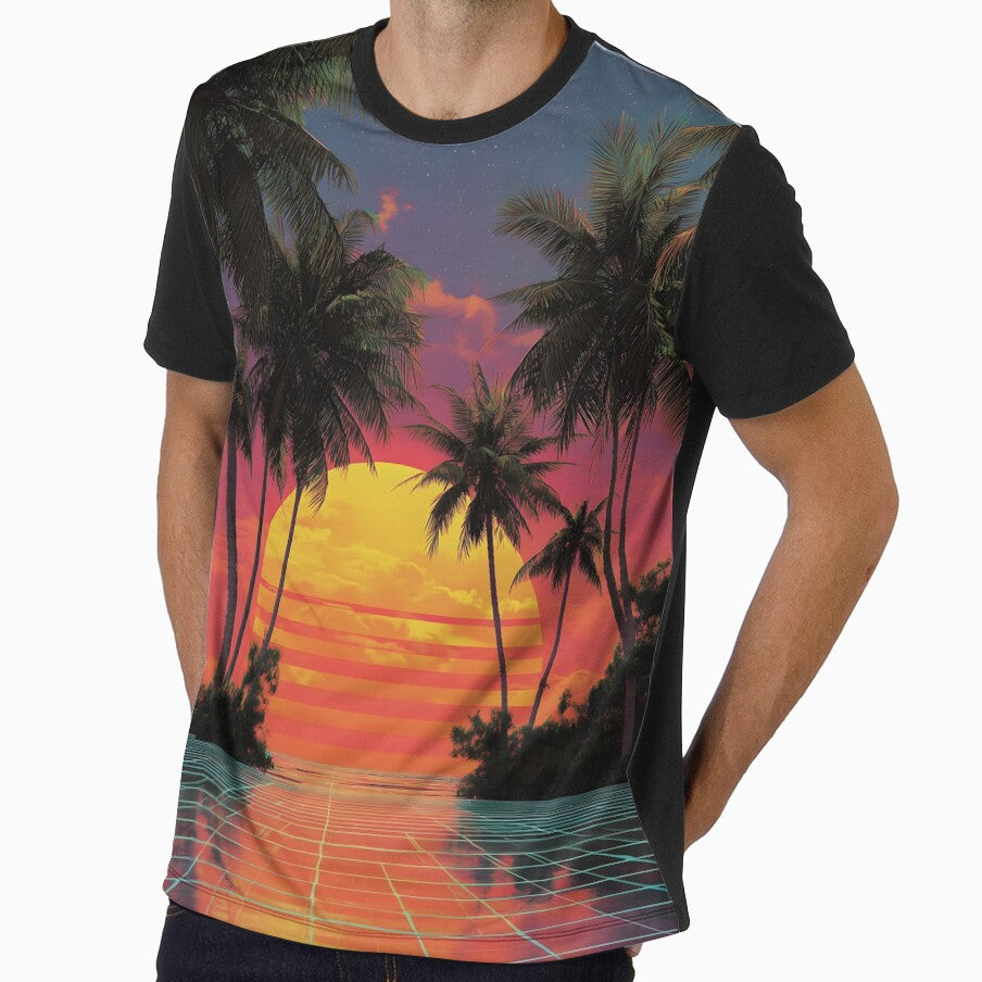 Vaporwave Sunset with Palm Trees by Pir8prints