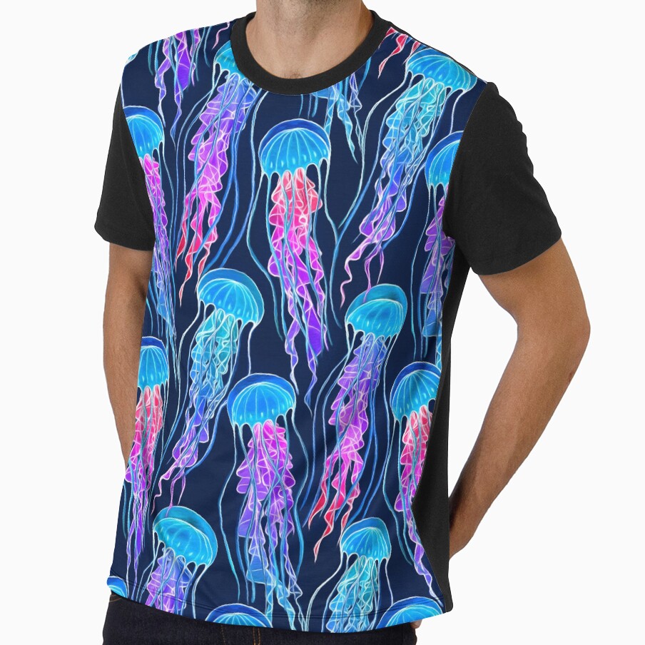 Luminescent Rainbow Jellyfish on Navy Blue by micklyn